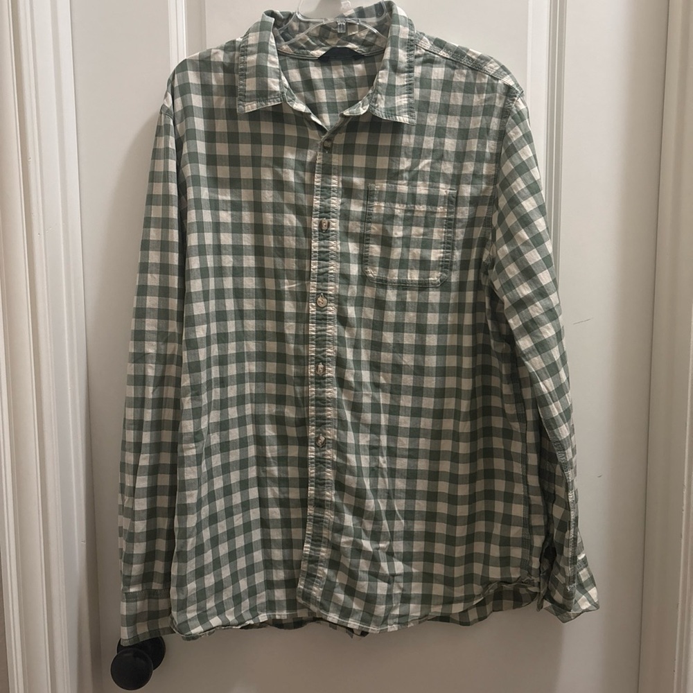 The North Face Men's Long Sleeve Button Down  Plaid Green & Cream Size XL